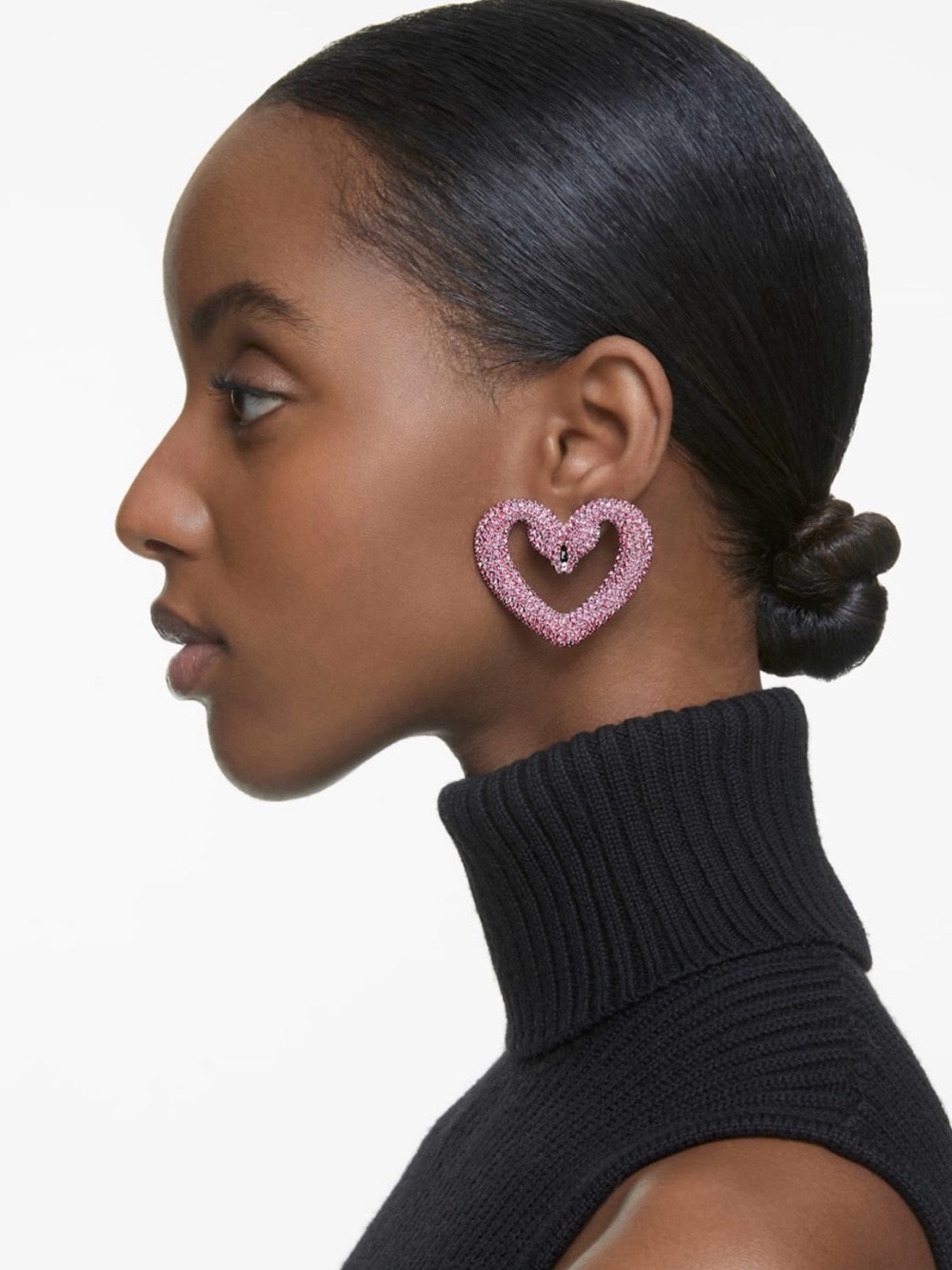 Swarovski Pink Crystal Heart Hoop Clip on Earrings